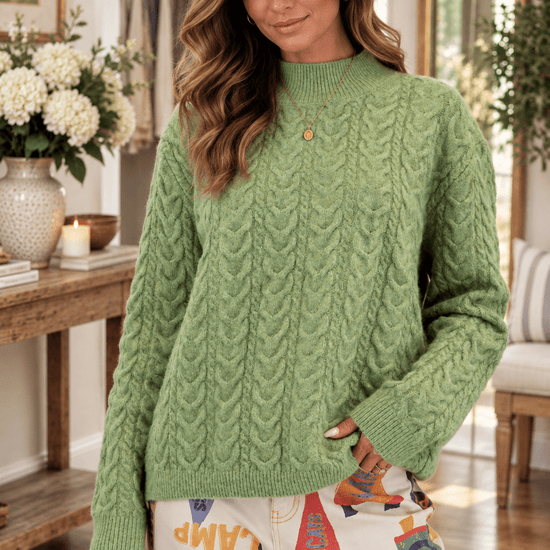 Matcha Cable Knit Surplus Back Knit Sweater - Backroad Daydream Mercantile
