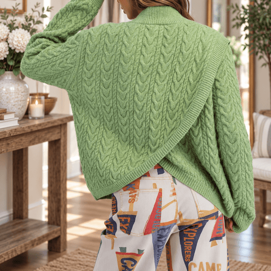 Matcha Cable Knit Surplus Back Knit Sweater - Backroad Daydream Mercantile