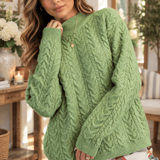 Matcha Cable Knit Surplus Back Knit Sweater - Backroad Daydream Mercantile