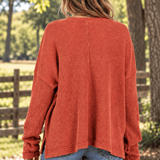 Mineral Wash Waffle Knit Pocket Top - Backroad Daydream Mercantile