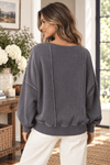 Mineral Washed V-Neck Sweatshirt in Charcoal - Backroad Daydream Mercantile