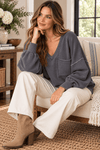 Mineral Washed V-Neck Sweatshirt in Charcoal - Backroad Daydream Mercantile