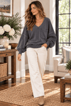 Mineral Washed V-Neck Sweatshirt in Charcoal - Backroad Daydream Mercantile