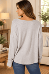 Oversized V-Neck Hacci Knit Top in Heather Grey - Backroad Daydream Mercantile