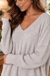 Oversized V-Neck Hacci Knit Top in Heather Grey - Backroad Daydream Mercantile