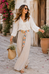 POL Boho Floral Statement Belt with Beaded Buckle