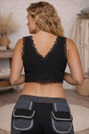 Black Lace Trim Ribbed Crop Tank