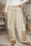Boho Floral Patchwork Drawstring Pants with Pockets