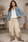 Boho Floral Patchwork Drawstring Pants with Pockets