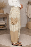 Boho Floral Patchwork Drawstring Pants with Pockets