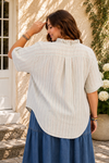 Sage Ruffle Front Textured Stripe Short Sleeve Top – Curvy