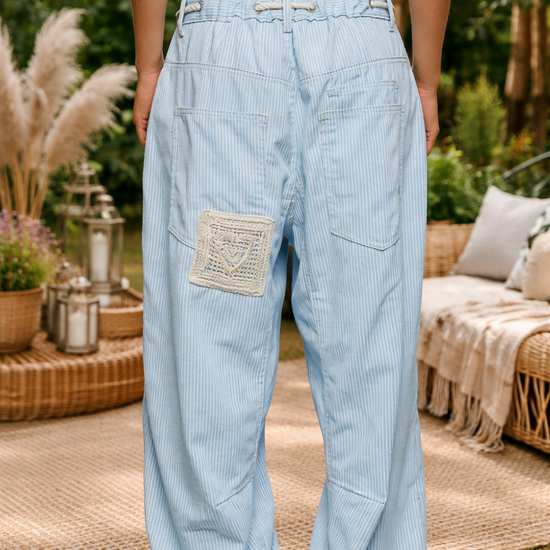 light blue patchwork boho wide leg pants women's boutique clothing relaxed bohemian style
