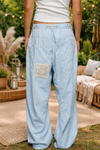 light blue patchwork boho wide leg pants women's boutique clothing relaxed bohemian style