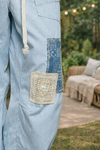 light blue patchwork boho wide leg pants women's boutique clothing relaxed bohemian style