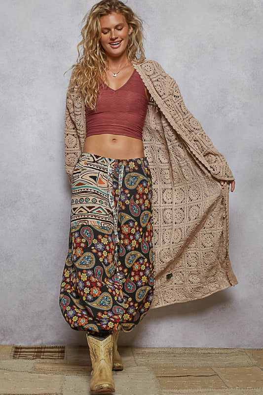 Mocha V-neck Crochet Cardigan